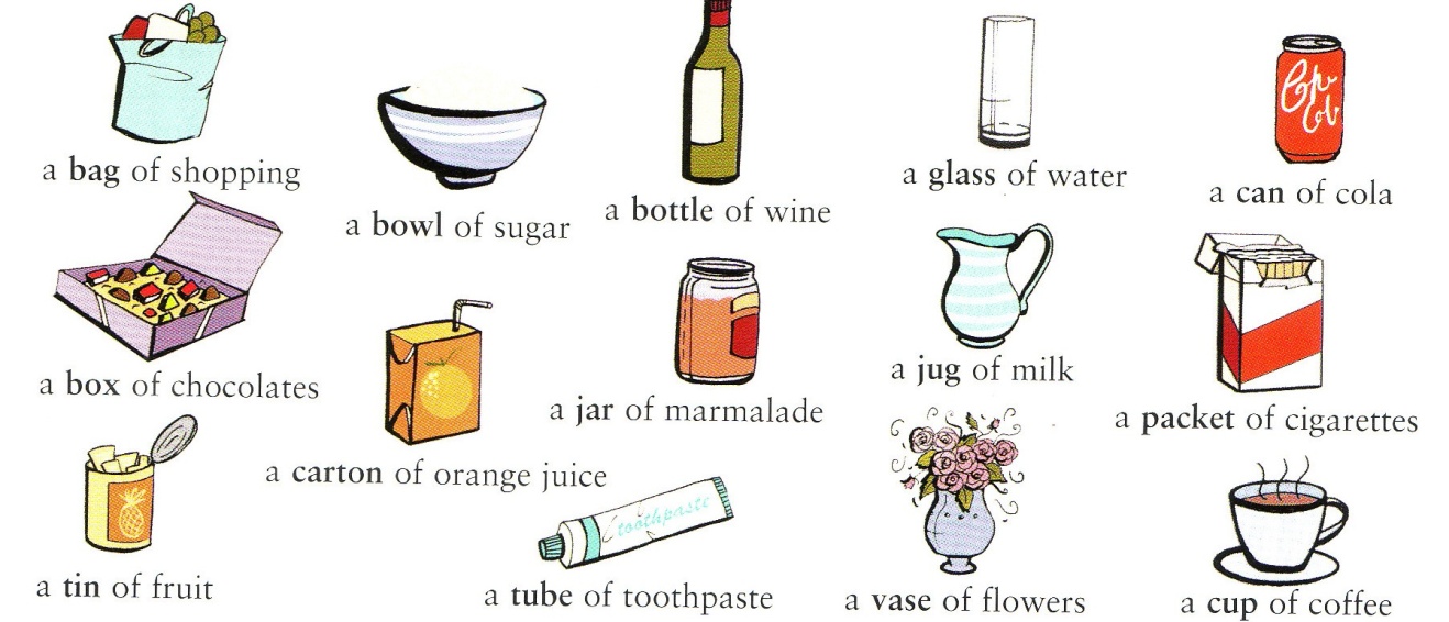 Food containers vocabulary